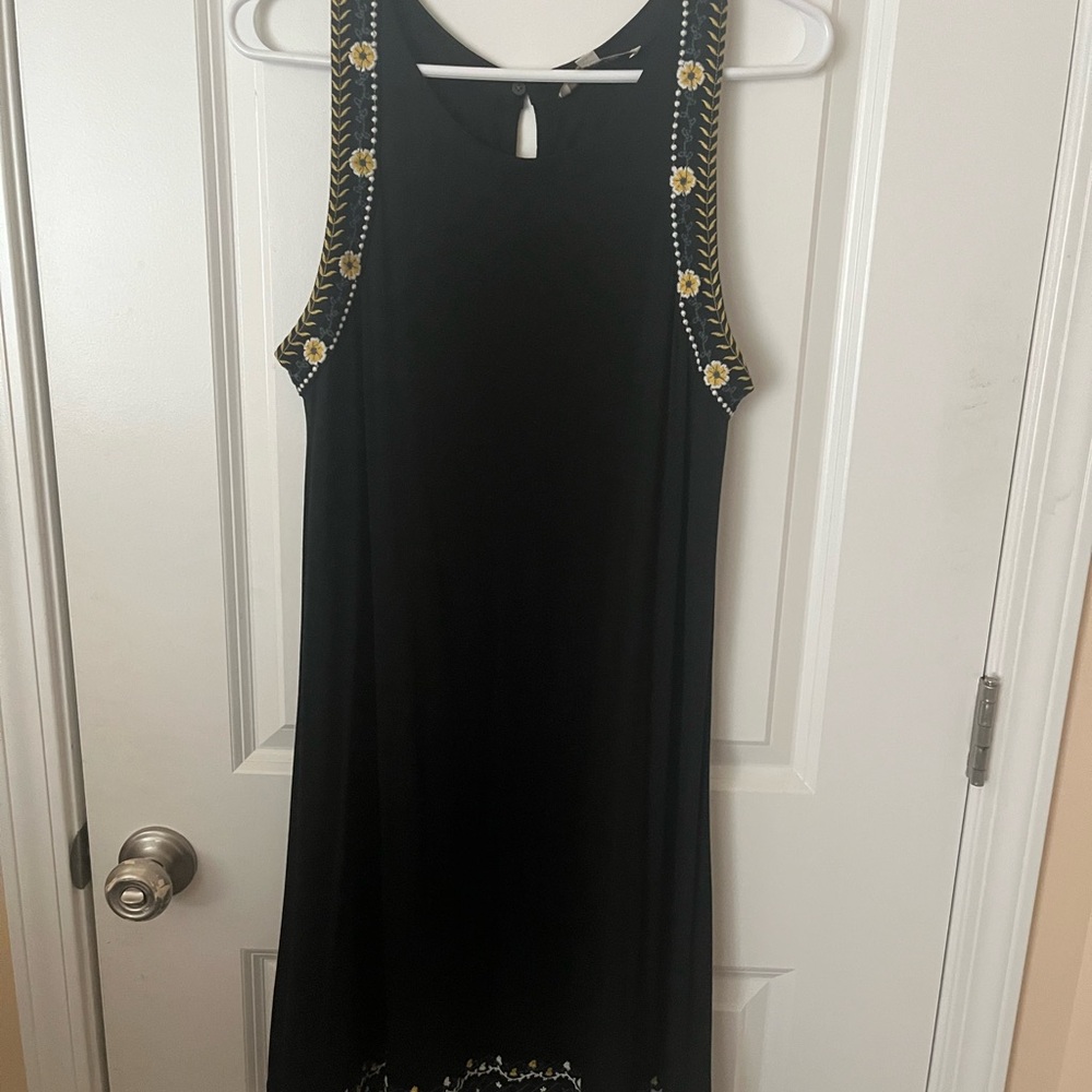 LOFT Black Midi Dress with Floral Accents